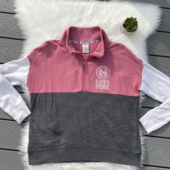 Victorias Secret PINK color block quarter zip sweatshirt - Picture 1 of 3